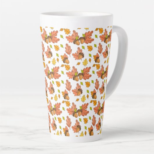 Herfstblad en eikels latte mok (Rechterhoek)