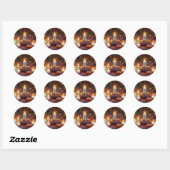 Herfstblad en kaarsen ronde sticker (Vel)