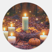 Herfstblad en kaarsen ronde sticker (Voorkant)
