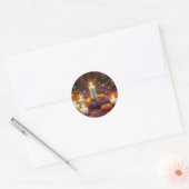 Herfstblad en kaarsen ronde sticker (Envelop)