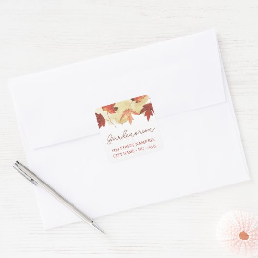 Herfstblad en Waterverf Square Sticker (Envelop)