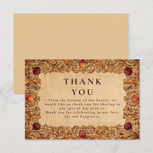 Herfstblad granaatappel bruiloft bedankkaart (Voorkant / Achterkant)
