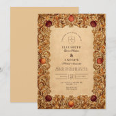 Herfstblad granaatappel bruiloft kaart (Voorkant / Achterkant)