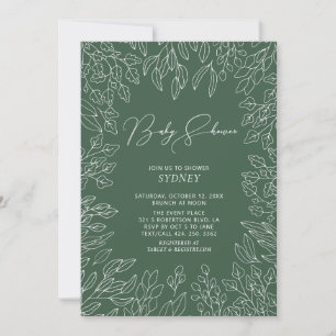 Herfstblad   Groene Neutrale Baby Shower Uitnodigi Kaart