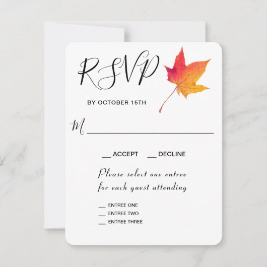 Herfstblad Herbst 3 Ingangs RSVP-reactiekaart RSVP Kaartje (Voorkant)