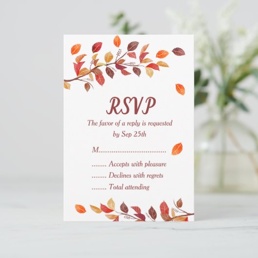 Herfstblad Herfst Bruiloft RSVP-kaarten RSVP Kaartje (Staand voorkant)
