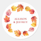 Herfstblad Herfst Moderne bruiloft verbrand roest Ronde Sticker (Voorkant)