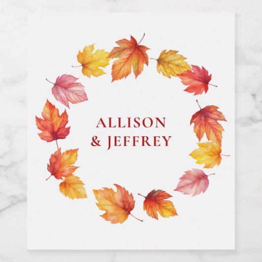 Herfstblad Herfst Moderne bruiloft verbrand roest Wijn Etiket (Enkel label)