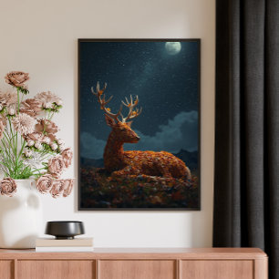 Herfstblad Herten Slapen Onder de Sterren Canvas Afdruk
