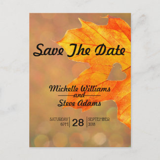 Herfstblad met hart save the date aankondigingskaart