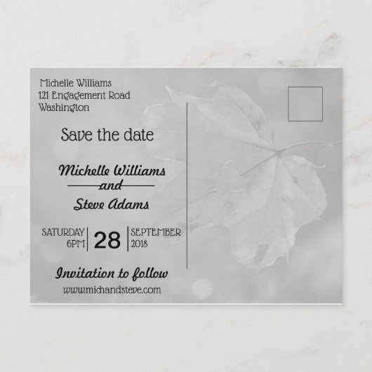 Herfstblad met hart Save the Date Aankondigingskaart (Achterkant)