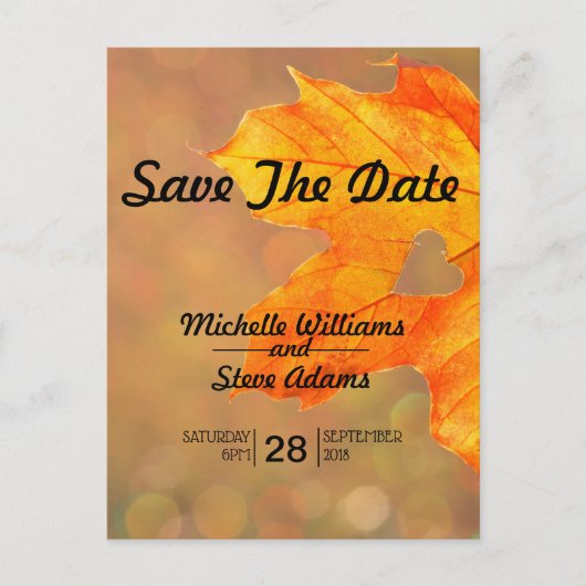 Herfstblad met hart Save the Date Aankondigingskaart (Voorkant)
