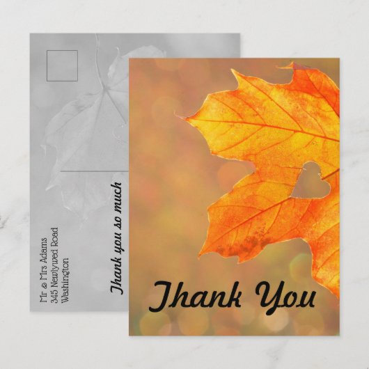 Herfstblad met Hart Trouw Dank Je Aankondigingskaart (Voorkant / Achterkant)
