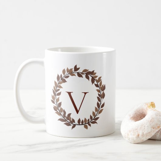 Herfstblad Monogram Initiaal Naam Herfst Ontwerp Koffiemok (Met donut)