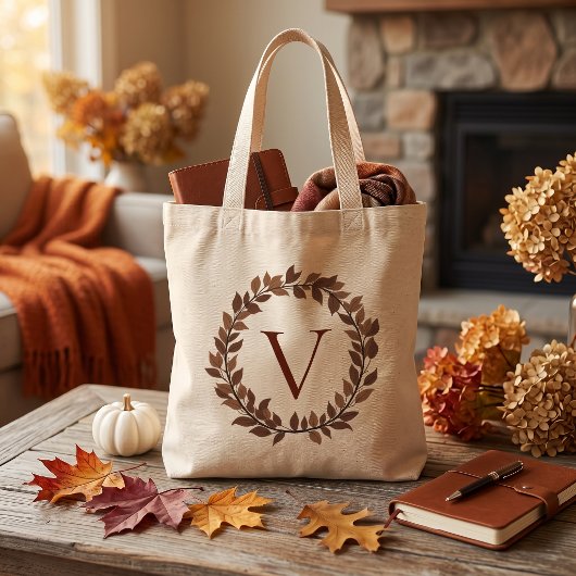 Herfstblad Monogram Initiaal Naam Herfst Ontwerp Tote Bag