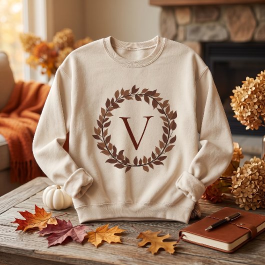 Herfstblad Monogram Initiaal Naam Herfst Ontwerp Trui
