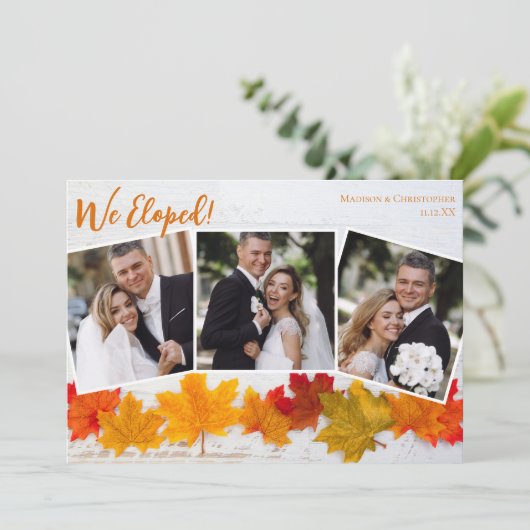 Herfstblad Nieuwe Bruid Foto Thanksgiving Huwelijk Aankondiging (Staand voorkant)