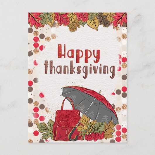 Herfstblad Polka Dot Happy Thanksgiving Briefkaart (Voorkant)