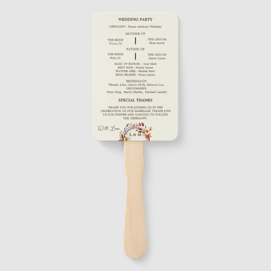 Herfstblad Rust Bloemen Huwelijksprogramma Handwaaier (Achterkant)