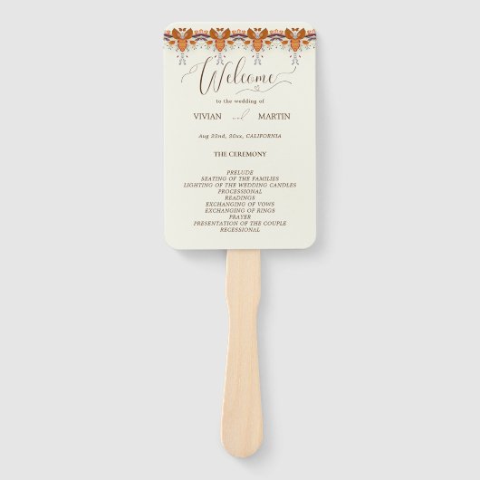 Herfstblad Rust Bloemen Huwelijksprogramma Handwaaier (Voorkant)