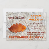 Herfstblad Rustiek Hout Flat Save The Date Kaart (Voorkant)