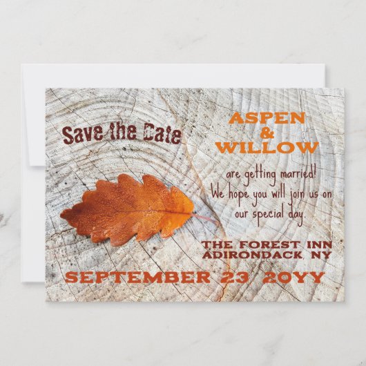 Herfstblad Rustiek Hout Flat Save The Date Kaart (Voorkant)