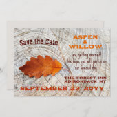 Herfstblad Rustiek Hout Flat Save The Date Kaart (Voorkant / Achterkant)