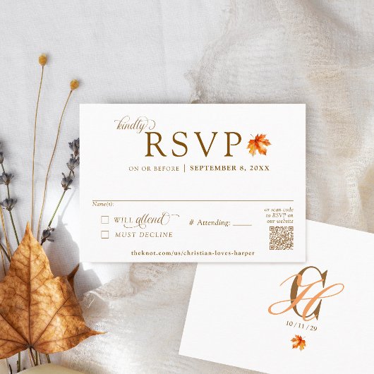 Herfstblad Rustieke Herfst Bruiloft QR Code RSVP Informatiekaartje