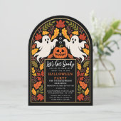 Herfstblad spook Halloween-feestboog Kaart (Staand voorkant)