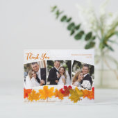 Herfstblad Thanksgiving Trouwfoto Dankjewel Briefkaart (Staand voorkant)