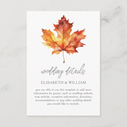 Herfstblad Trouwdetails Informatiekaartje (Voorkant)