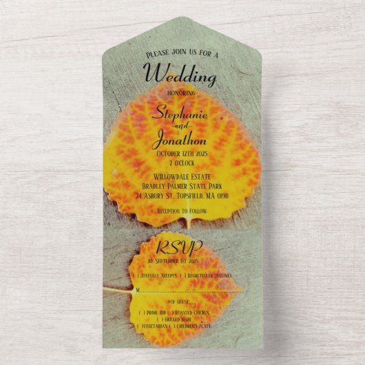 Herfstblad val bruiloft alles in één uitnodiging (Binnen)