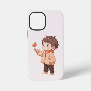 Herfstblad vastgehouden door een schattig jongetje iPhone 12 mini hoesje