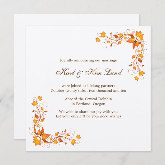 herfstbladeren 1 bruiloft aankondiging Kaart (Voorkant / Achterkant)