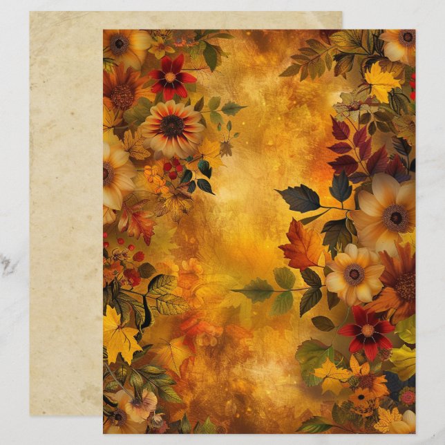 Herfstbladeren 8.5 x 11 scrapbookpapier (Voorkant / Achterkant)