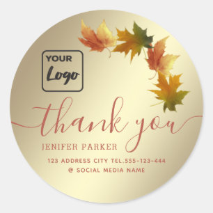 Herfstbladeren aangepast logo bedankt klassieke ro ronde sticker