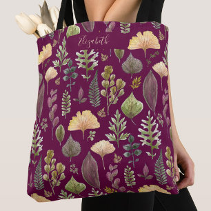 Herfstbladeren Aangepaste naam bordeauxroze boodsc Tote Bag
