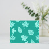 Herfstbladeren - aqua en turquoise briefkaart (Staand voorkant)
