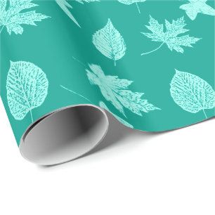 Herfstbladeren - aqua en turquoise cadeaupapier