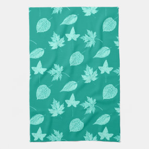 Herfstbladeren - aqua en turquoise theedoek
