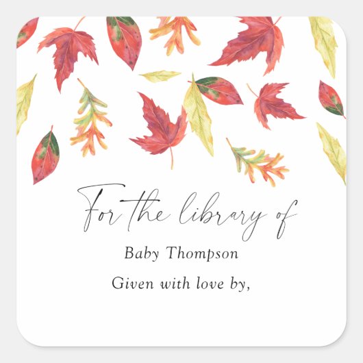 Herfstbladeren - Baby Shower boekplaat Vierkante Sticker (Voorkant)