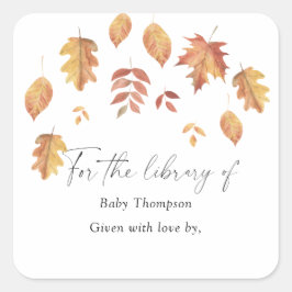 Herfstbladeren baby shower-boekplaat vierkante sticker