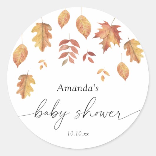 Herfstbladeren baby shower ronde sticker (Voorkant)