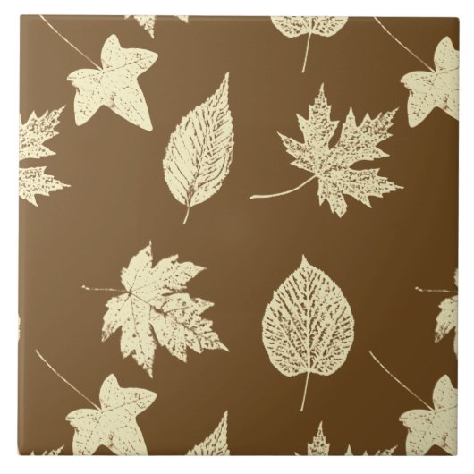 Herfstbladeren - beige en chocolade tegeltje (Voorkant)