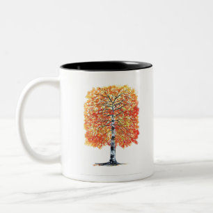Herfstbladeren berken aquarel herfst herfstboom tweekleurige koffiemok