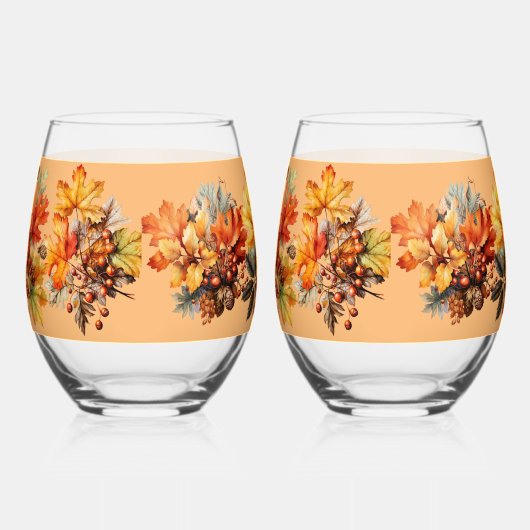 Herfstbladeren Bessen Denneappels Wijnglas Zonder Voet (Rechts)