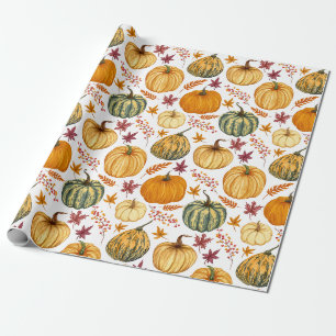 Herfstbladeren, bessen en pompoenen cadeaupapier