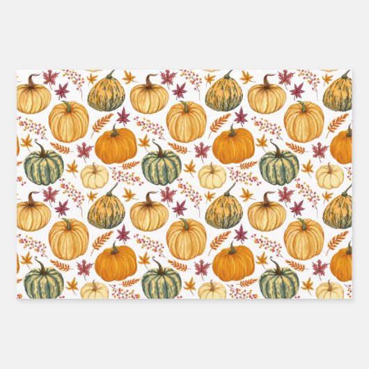 Herfstbladeren, bessen en pompoenen inpakpapier vel (Voorkant)