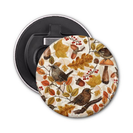 Herfstbladeren, bessen, paddenstoelen en winterkon button flesopener (Voorkant)