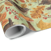 Herfstbladeren, bessen, paddenstoelen en winterkon cadeaupapier (Rol Hoek)